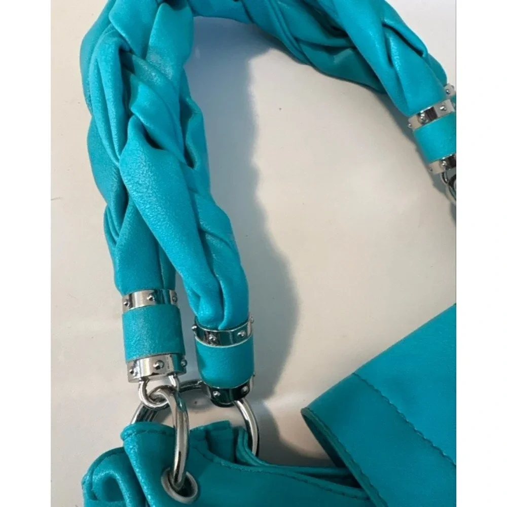 Charlotte Russe Teal Faux Leather Hobo Bag Braided Handle Silver Hardware